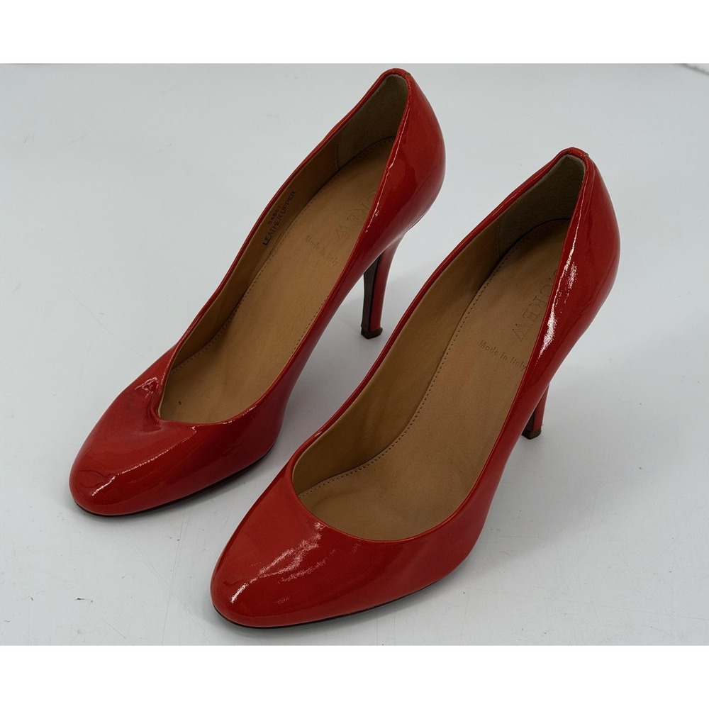 J Crew Pumps Womens 9.5 Orange Red Patent Leather High Heel Career Office Italy